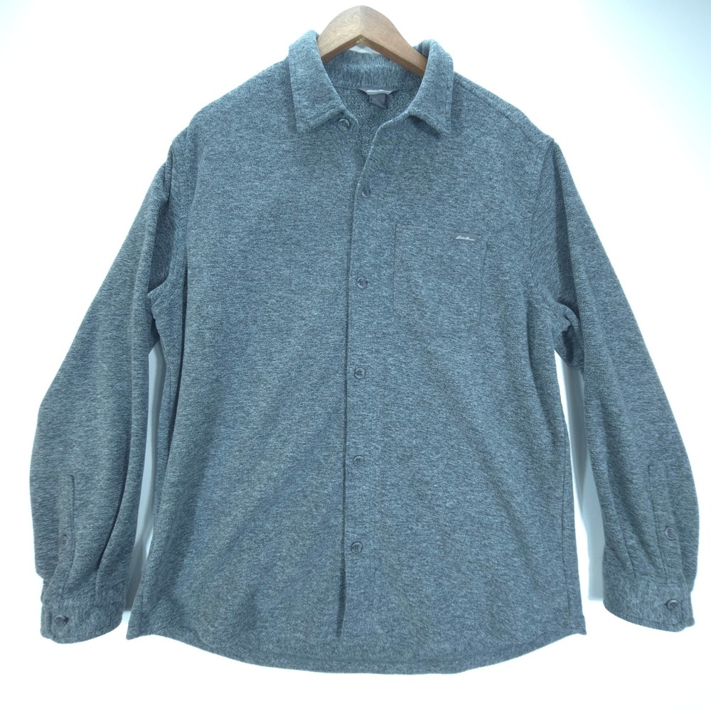 Streetwear Eddie Bauer Fleece Shirt Mens L Gray Marled Button Up Shacket